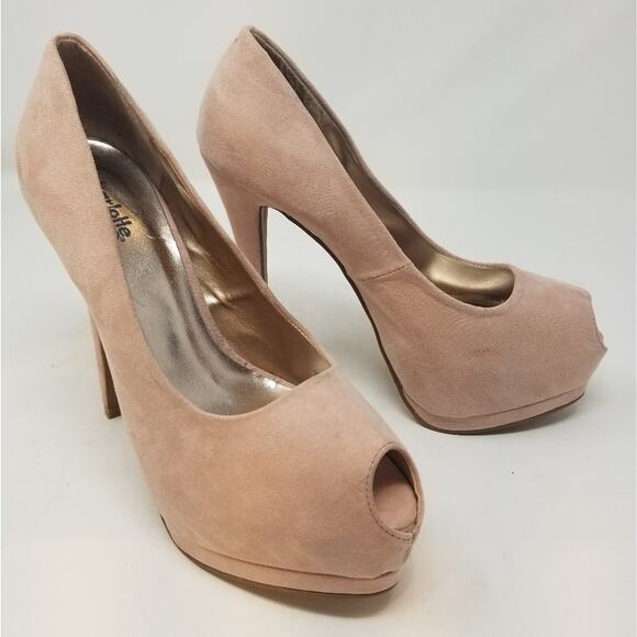 Charlotte Russe Pink Suede Platform Peep Heels 9 - Picture 1 of 12